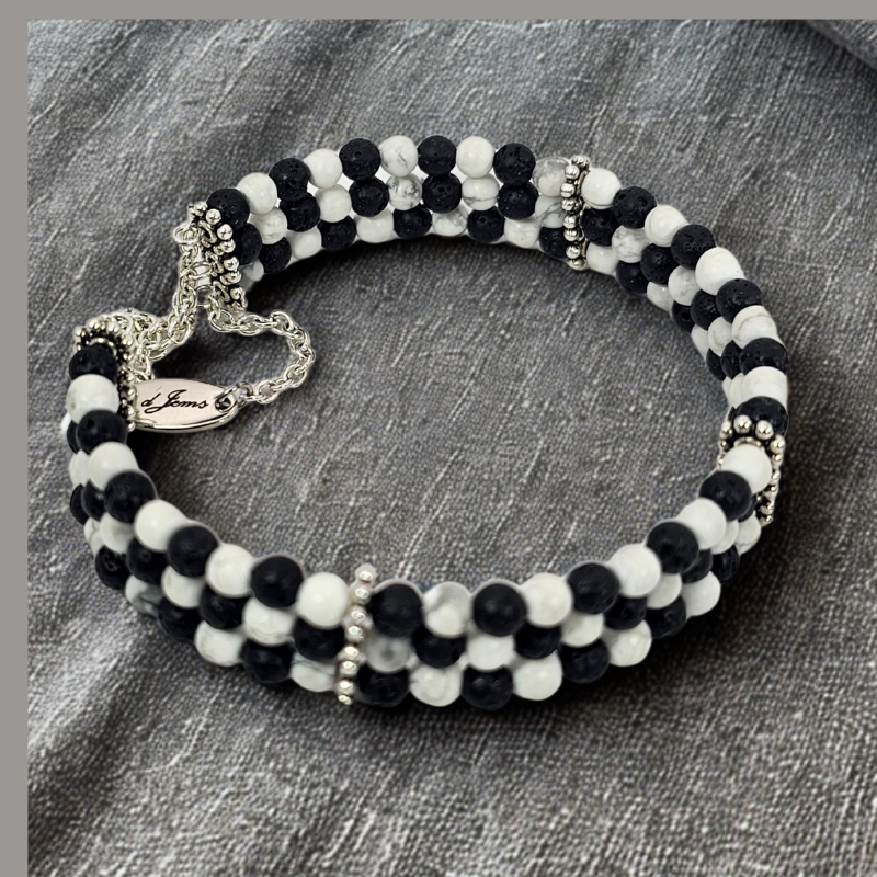 Black Lava & Howlite 4mm Triple-Strand Bracelet