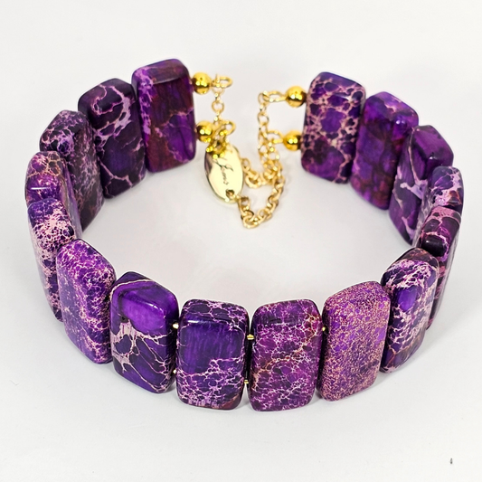 Indigo Imperial Jasper Bangle Bracelet- Gold