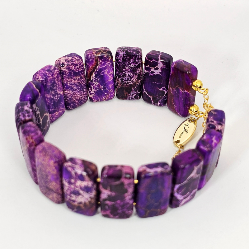 Indigo Imperial Jasper Bangle Bracelet- Gold