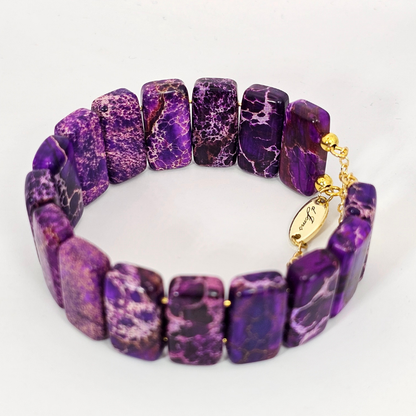 Indigo Imperial Jasper Bangle Bracelet- Gold