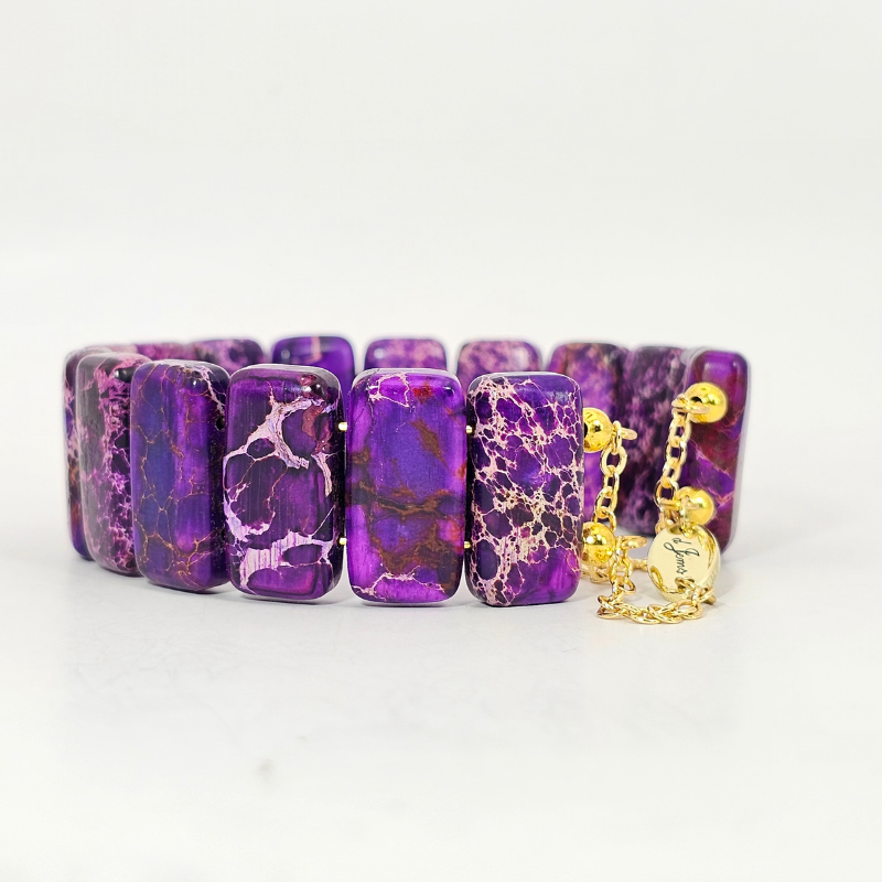 Indigo Imperial Jasper Bangle Bracelet- Gold