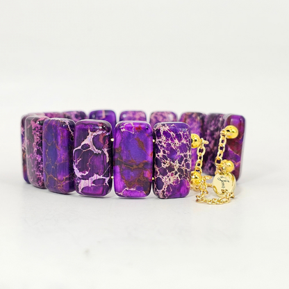 Indigo Imperial Jasper Bangle Bracelet- Gold