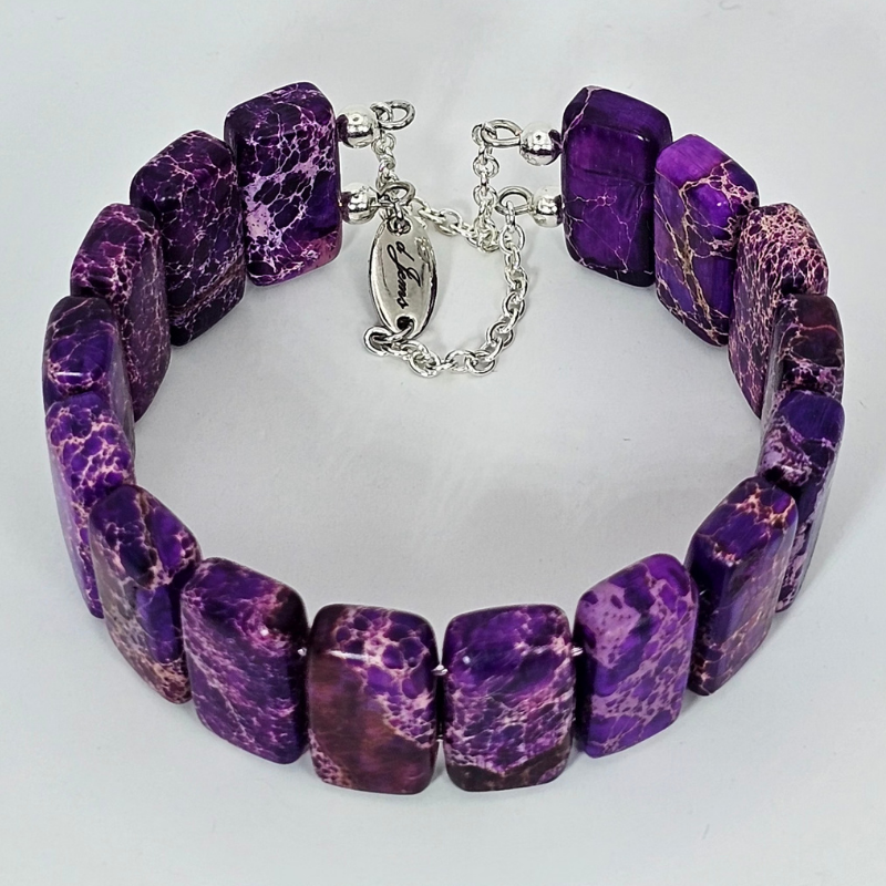 Indigo Imperial Jasper Bangle Bracelet- Silver