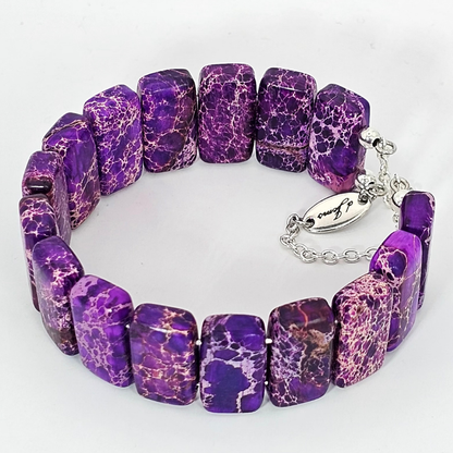 Indigo Imperial Jasper Bangle Bracelet- Silver
