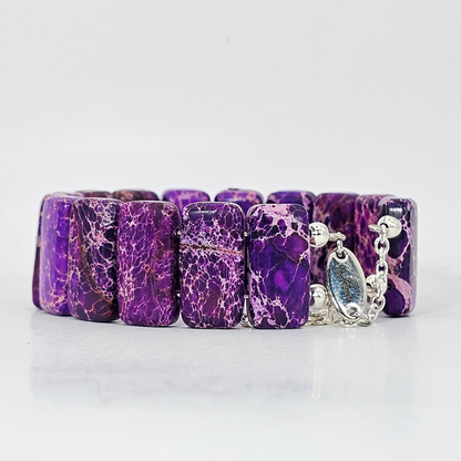Indigo Imperial Jasper Bangle Bracelet- Silver
