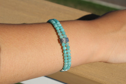 Amazonite Faceted 4mm Double Strand Bracelet