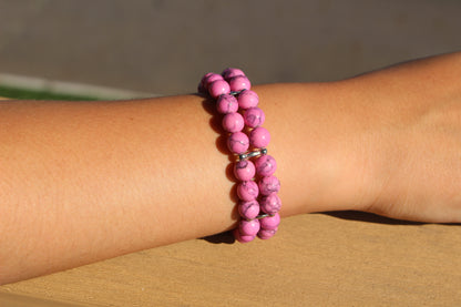 Pink Howlite 6mm Double Strand Bracelet