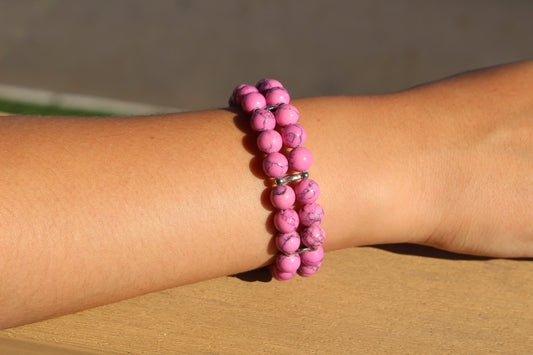 Pink Howlite 6mm Double Strand Bracelet