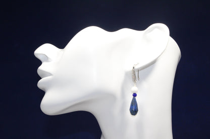 Lapis Lazuli & Angelite Chalk White Dangle Earrings Silver – Wisdom & Serenity