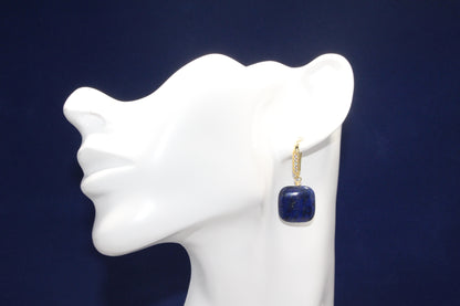 Drop Earrings Lapis Lazuli Square w/ Cubic Zirconia