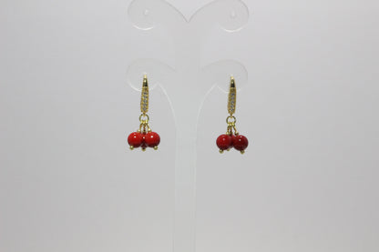 Red Cinnabar Earring w/ Cubic Zirconia