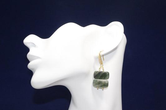 Seraphinite Rectangular Dangle Earrings Gold – The "Stone of Angels" | Healing & Growth
