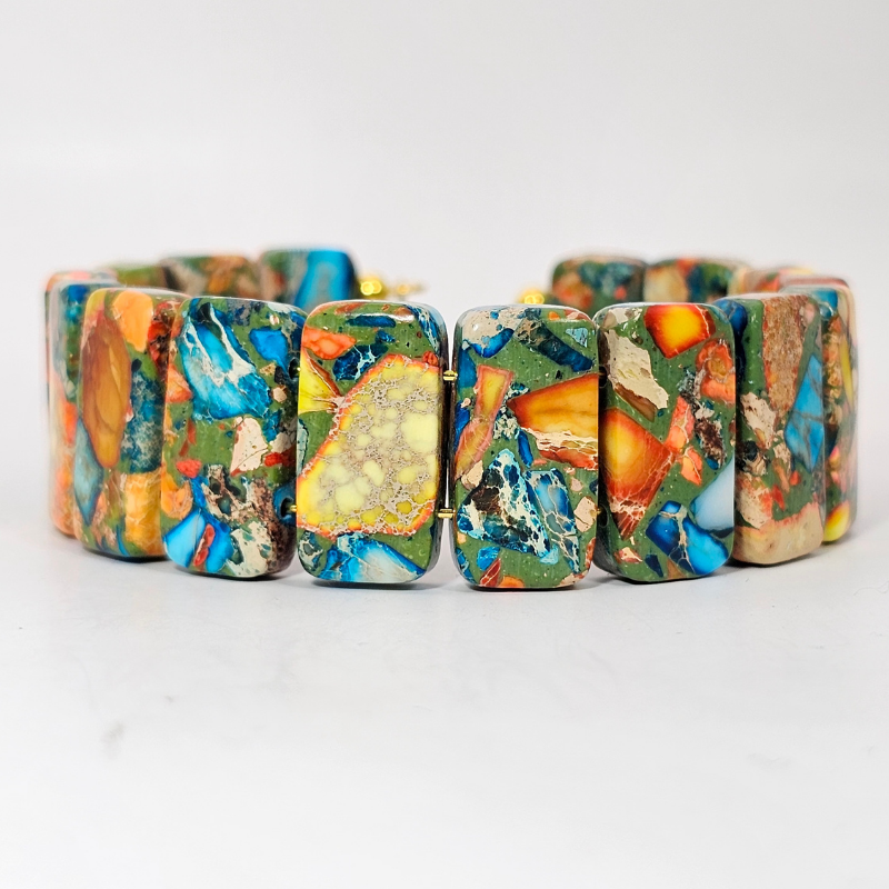 Sky Blue Imperial Jasper Bangle Bracelet- Gold