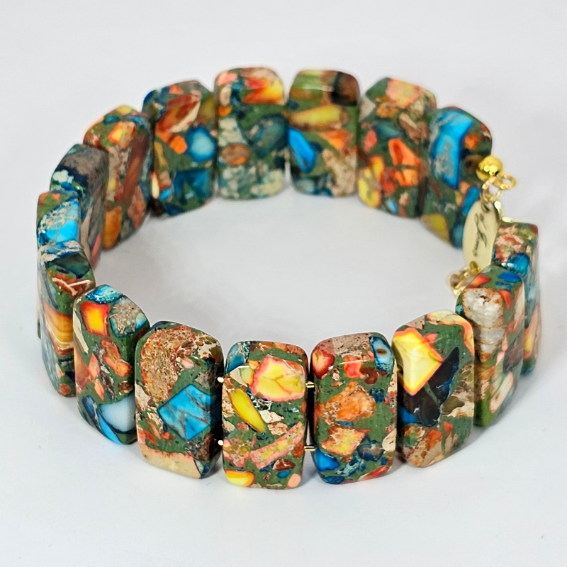 Sky Blue Imperial Jasper Bangle Bracelet- Gold