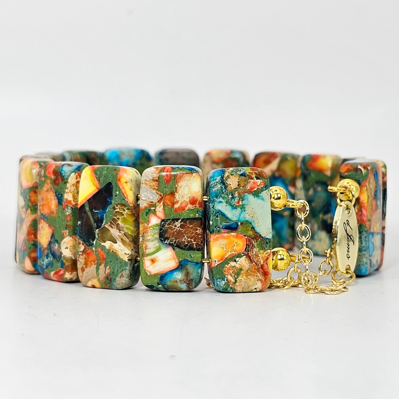 Sky Blue Imperial Jasper Bangle Bracelet- Gold