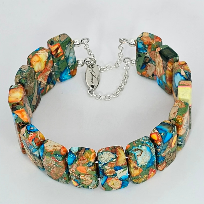 Sky Blue Imperial Jasper Bangle Bracelet- Silver