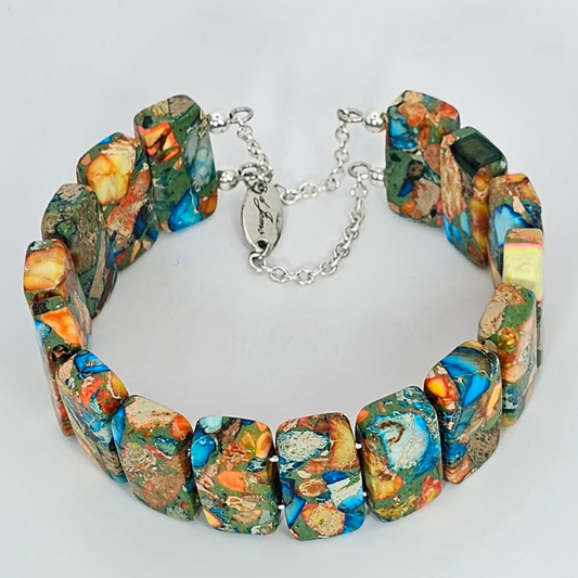 Sky Blue Imperial Jasper Bangle Bracelet- Silver