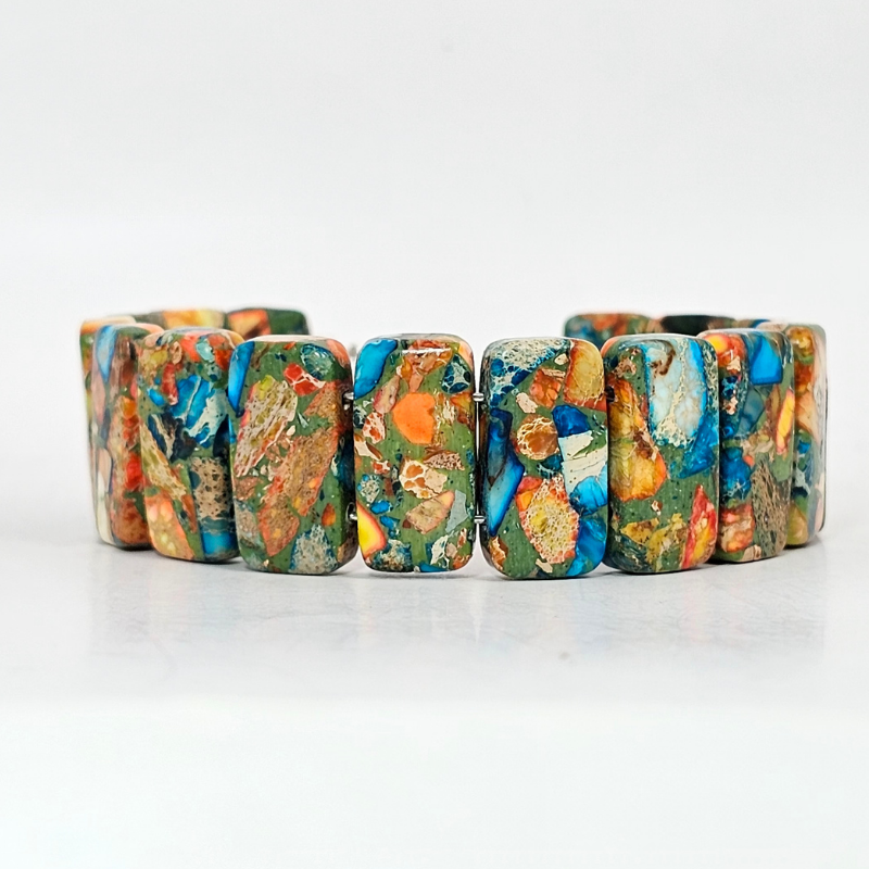 Sky Blue Imperial Jasper Bangle Bracelet- Silver
