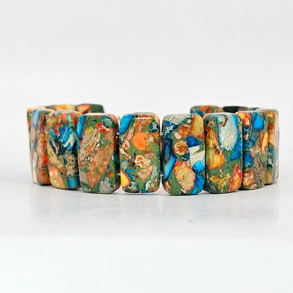 Sky Blue Imperial Jasper Bangle Bracelet- Silver