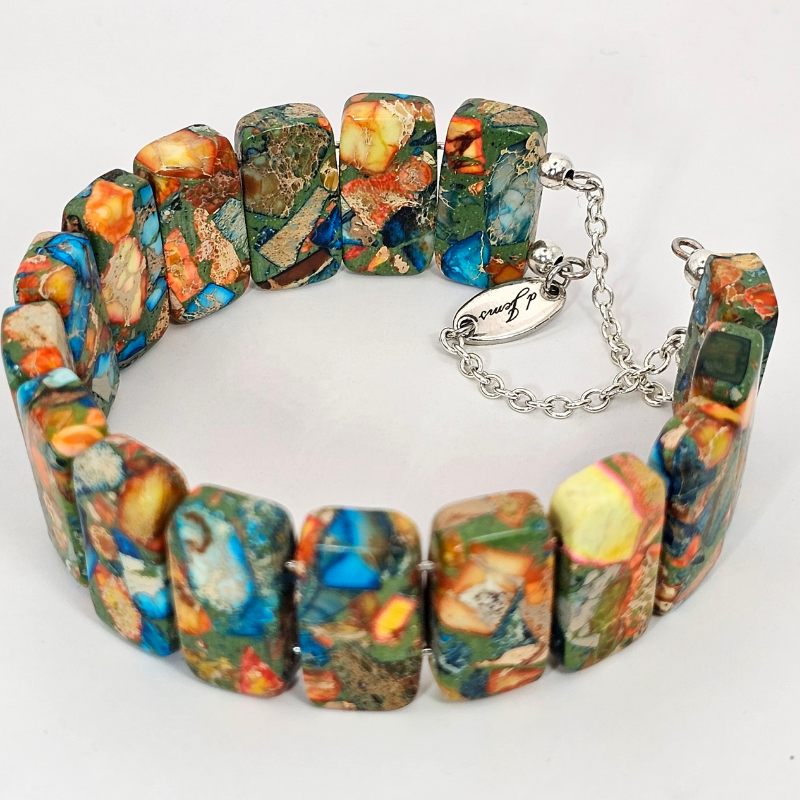 Sky Blue Imperial Jasper Bangle Bracelet- Silver