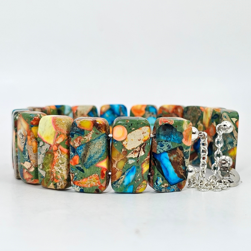 Sky Blue Imperial Jasper Bangle Bracelet- Silver