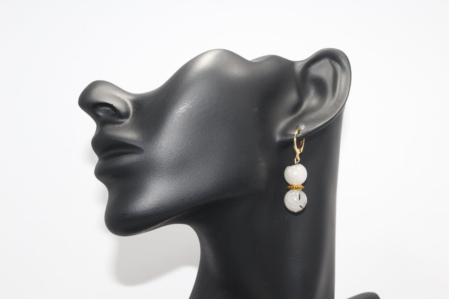 Tourmalated Quartz Drop Earrings w/ Accent- Gold