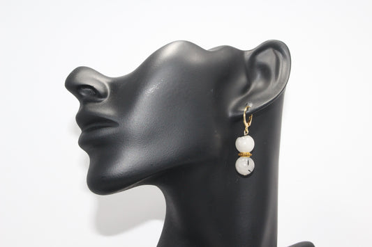 Tourmalated Quartz Drop Earrings w/ Accent- Gold