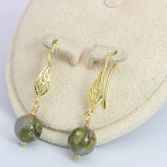Unakite 10mm Drop Earrings
