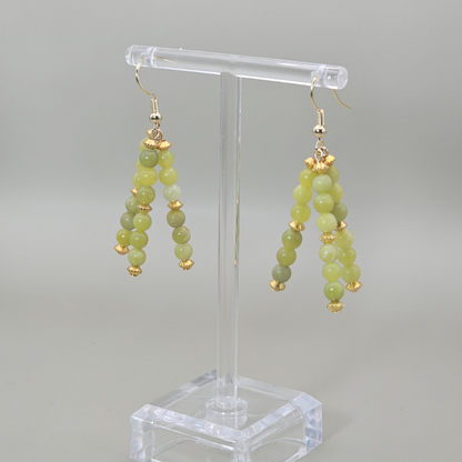 dJems Taiwan Jade 3-strand drop earrings with 4mm luminous soft green natural gemstone beads.