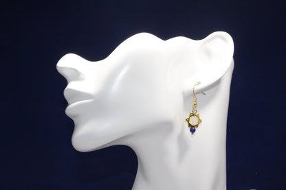 Holiday Star Dangle Earrings White Jade & Blue Tiger’s Eye - Gold