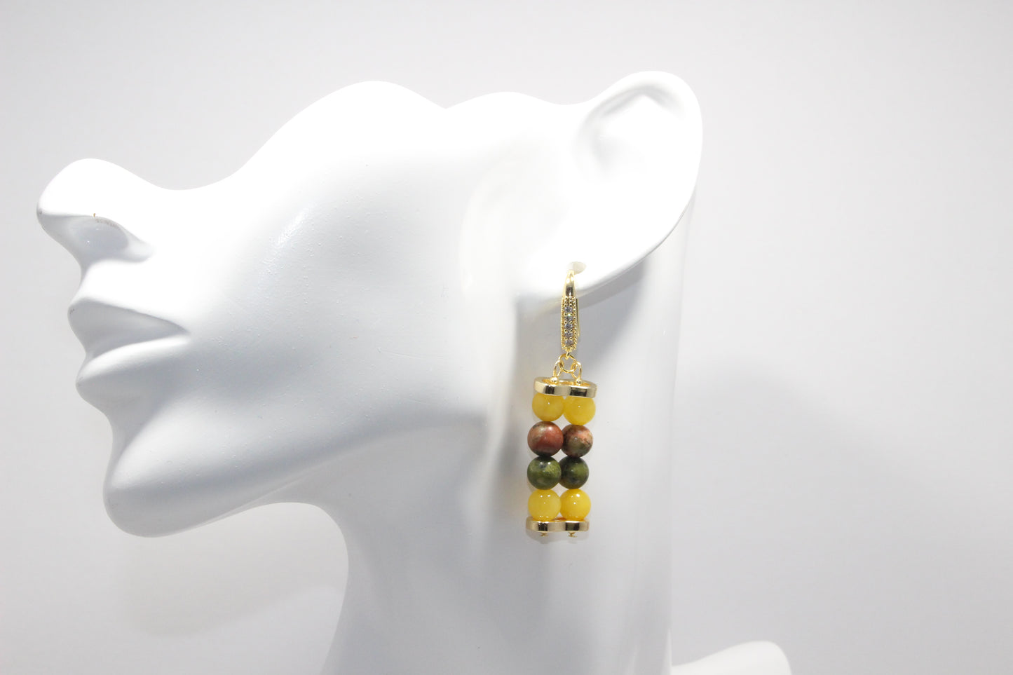 Unakite & Yellow Angelite 6mm Dangle Earrings - Gold