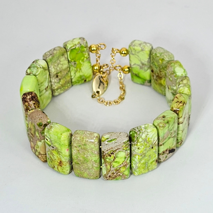 Yellow Imperial Jasper Bangle Bracelet- Gold
