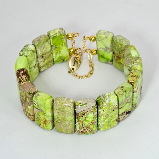 Yellow Imperial Jasper Bangle Bracelet- Gold