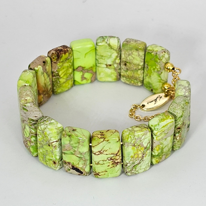 Yellow Imperial Jasper Bangle Bracelet- Gold