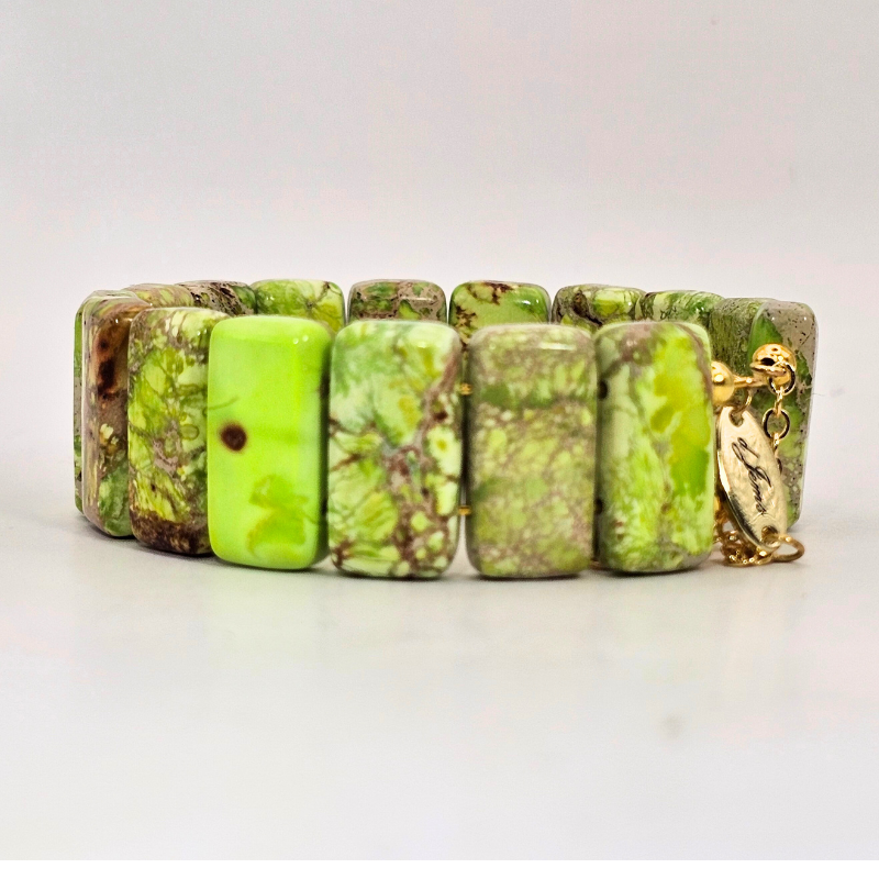 Yellow Imperial Jasper Bangle Bracelet- Gold