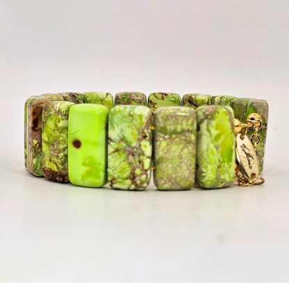 Yellow Imperial Jasper Bangle Bracelet- Gold