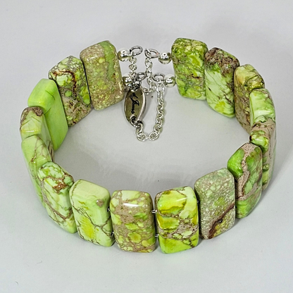 Yellow Imperial Jasper Bangle Bracelet- Silver