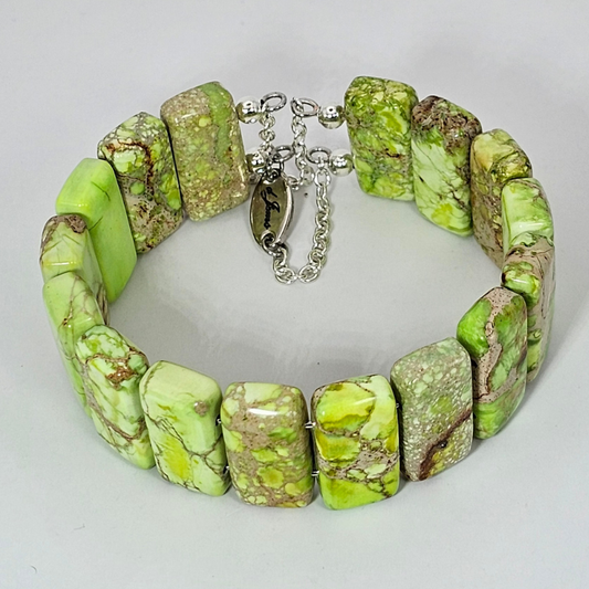 Yellow Imperial Jasper Bangle Bracelet- Silver