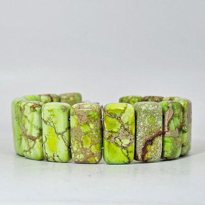 Yellow Imperial Jasper Bangle Bracelet- Silver