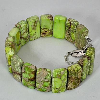 Yellow Imperial Jasper Bangle Bracelet- Silver