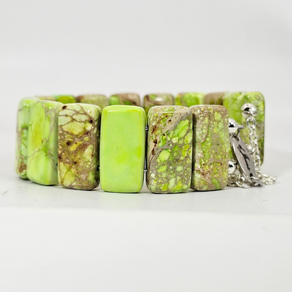 Yellow Imperial Jasper Bangle Bracelet- Silver