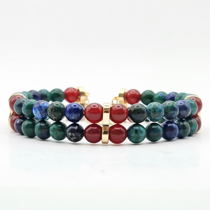 Azurite & Carnelian Double 6mm Strand Bracelet- Gold