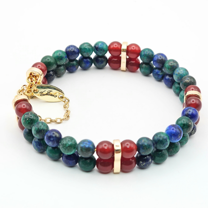 Azurite & Carnelian Double 6mm Strand Bracelet- Gold