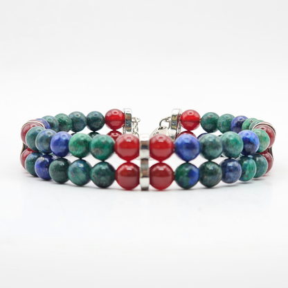 Azurite & Carnelian Double 6mm Strand Bracelet- Silver