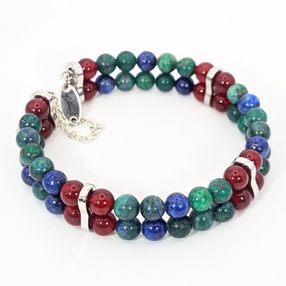 Azurite & Carnelian Double 6mm Strand Bracelet- Silver