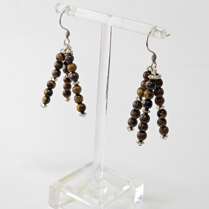 Brown Tiger's Eye Triple strand Dangle- Silver