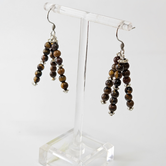 Brown Tiger's Eye Triple strand Dangle- Silver