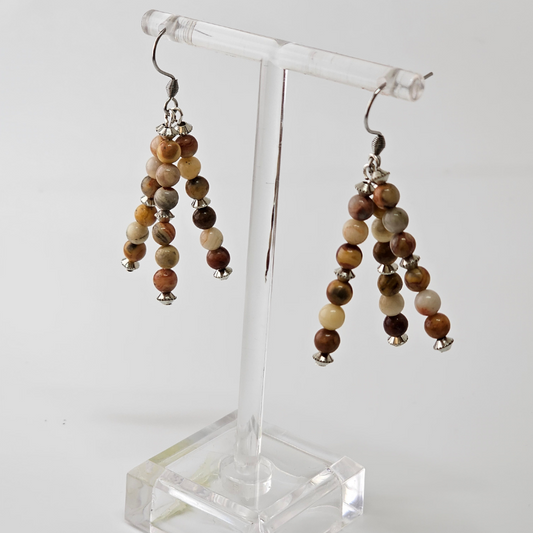Crazy Lace Agate Triple Strand Dangle- Silver