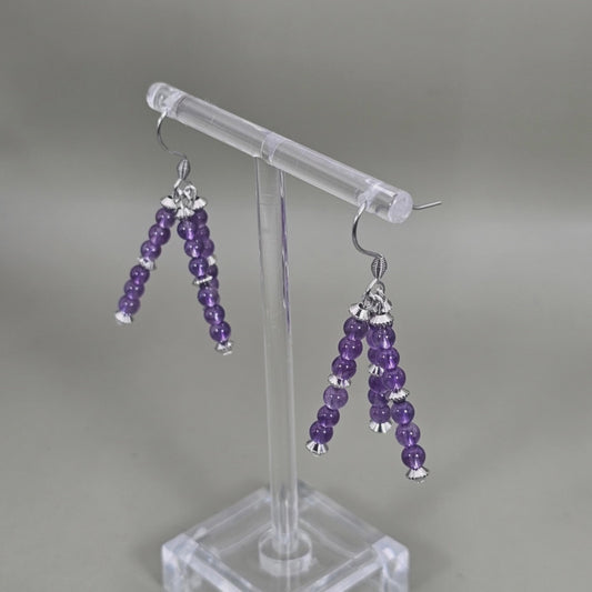 Amethyst Triple Strand Dangle- Silver